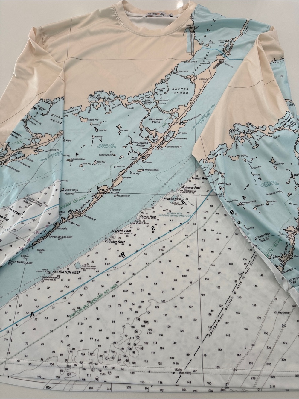 Men's Long Sleeve Swim Rash Guard - Light Blue Map Print
